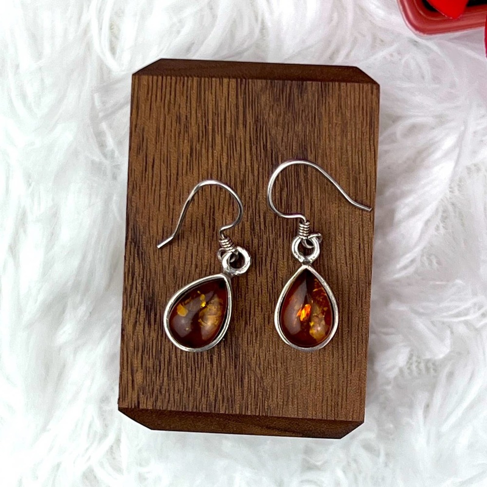 Sterling Silver Baltic Amber Tear Drop Earrings